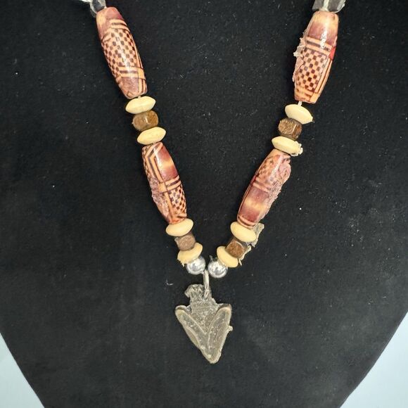 Leather Native Style Necklace – Acrylic Beads & Arrowhead Pendant 24"24 - Picture 2 of 4
